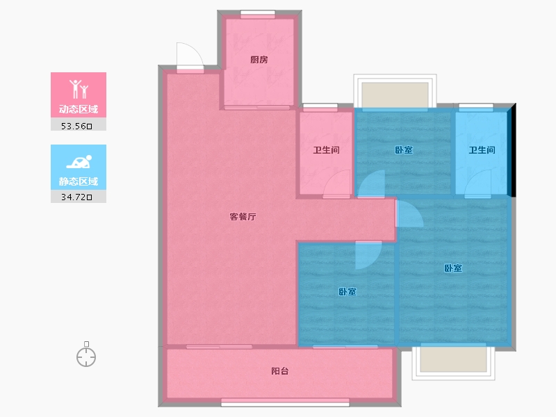 湖北省-襄阳市-力生汉江樾-80.68-户型库-动静分区