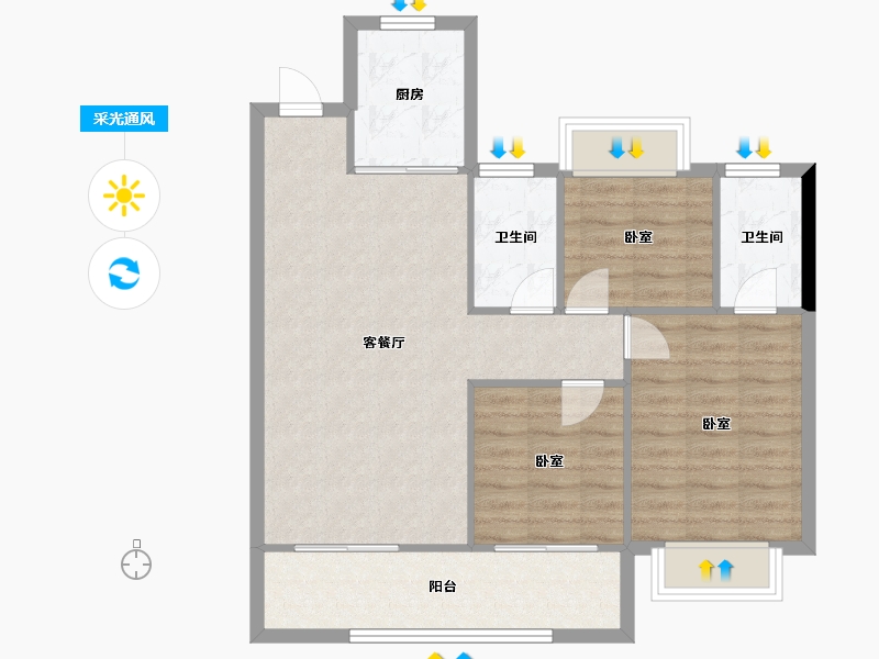 湖北省-襄阳市-力生汉江樾-80.68-户型库-采光通风