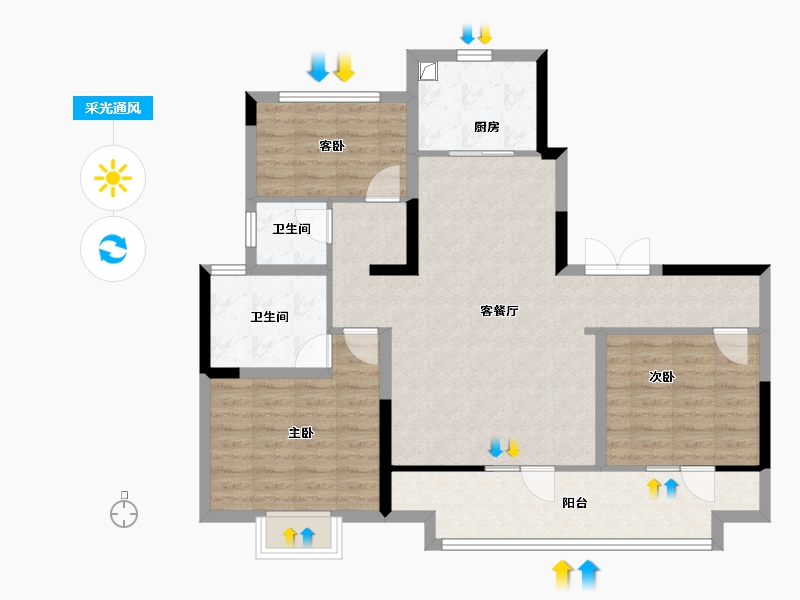 山东省-济宁市-申创·君汇-95.20-户型库-采光通风