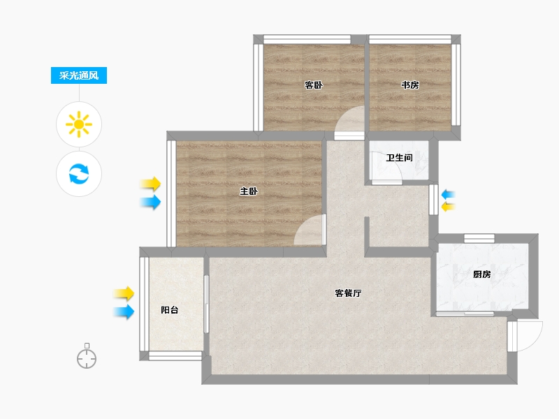 广西壮族自治区-南宁市-金地相投格林水岸-57.40-户型库-采光通风