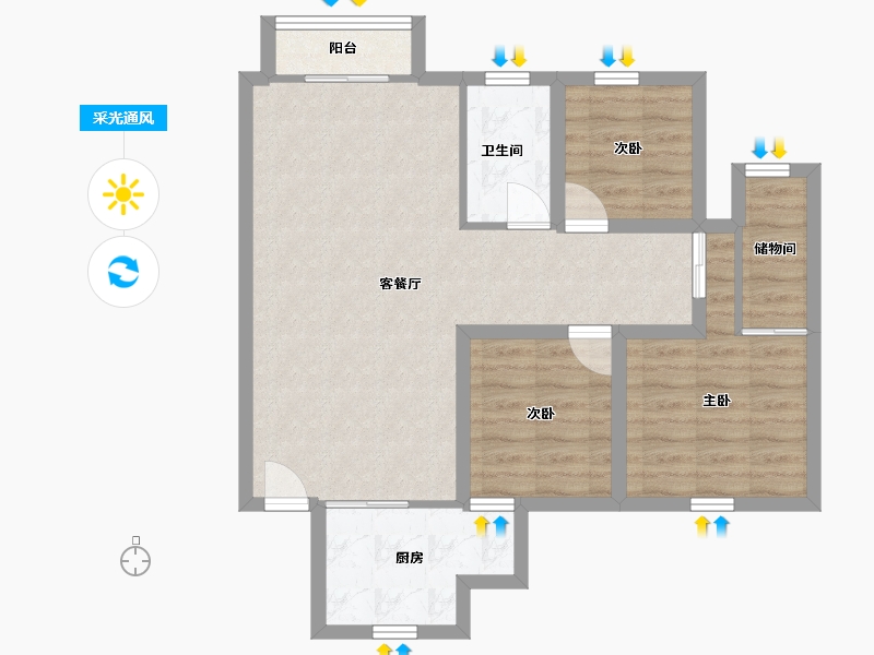 广东省-深圳市-百仕达花园(一期)-74.61-户型库-采光通风