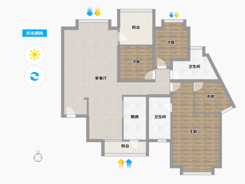 广东省-深圳市-阳光带海滨城(二期)-128.26-户型库-采光通风