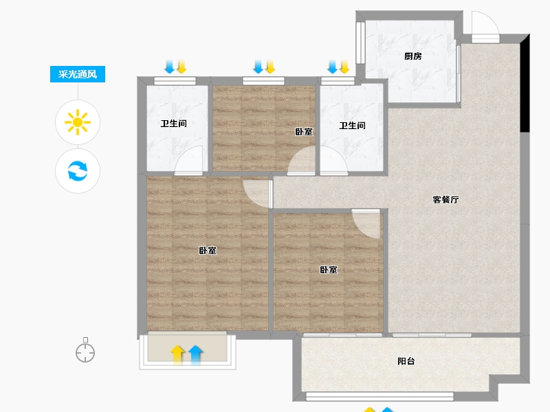 安徽省-阜阳市-建投启元-85.68-户型库-采光通风