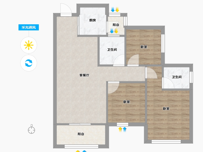 四川省-南充市-金为领地悦城-65.76-户型库-采光通风