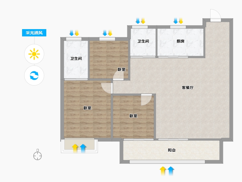 陕西省-西安市-天地源棠颂坊-101.49-户型库-采光通风