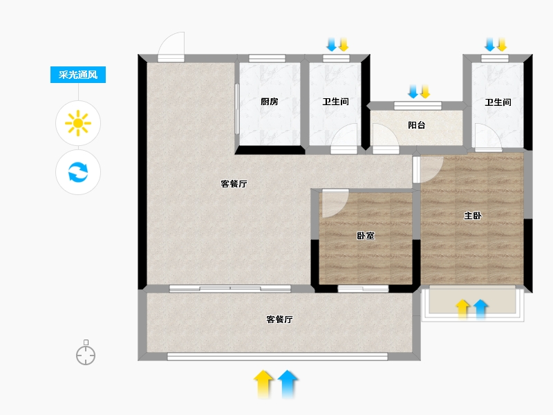 安徽省-淮北市-国金·铂悦御品-79.68-户型库-采光通风