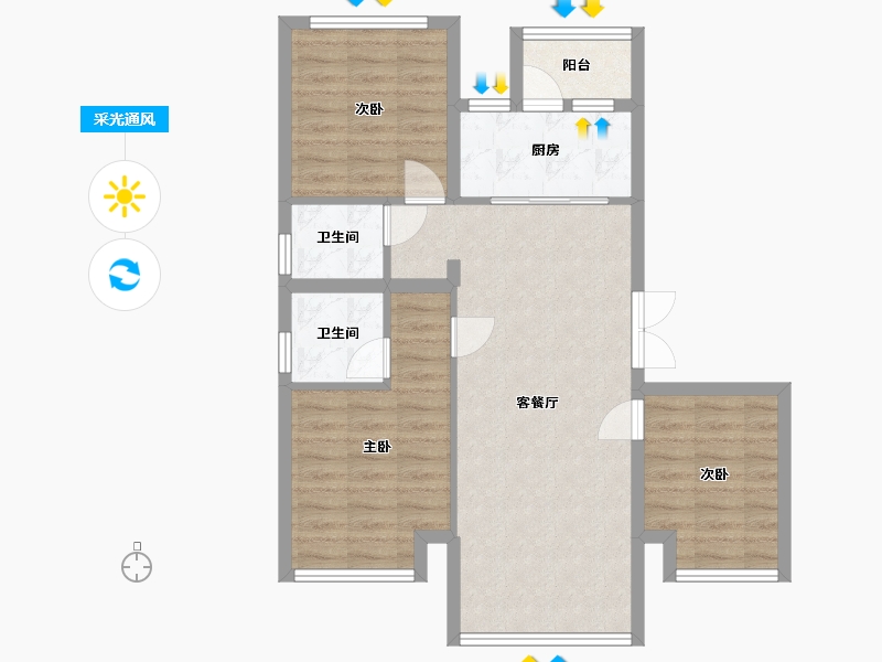 重庆-重庆市-东湖峯璟-76.66-户型库-采光通风