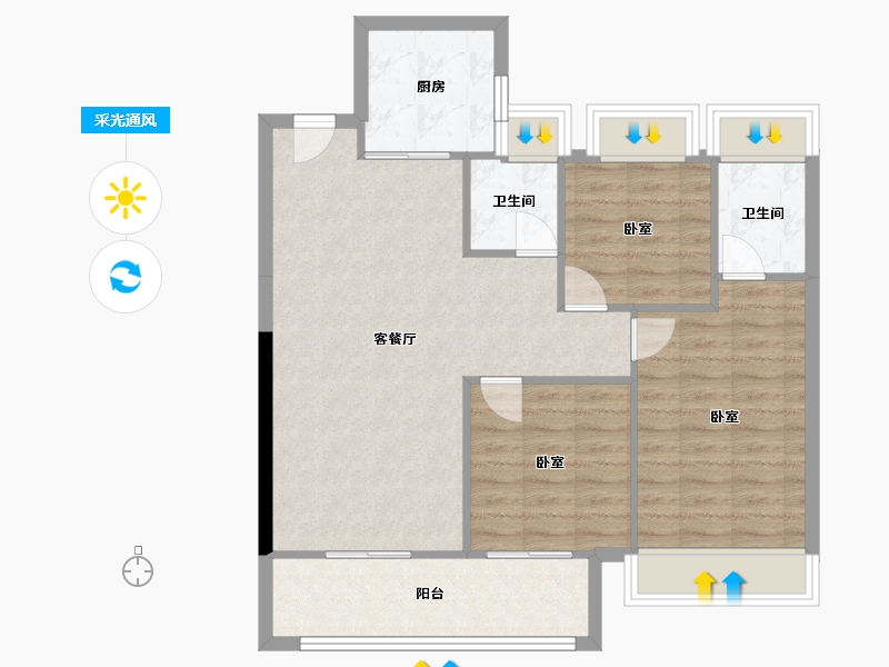 湖北省-武汉市-天创坦达·月湖云庄-85.67-户型库-采光通风