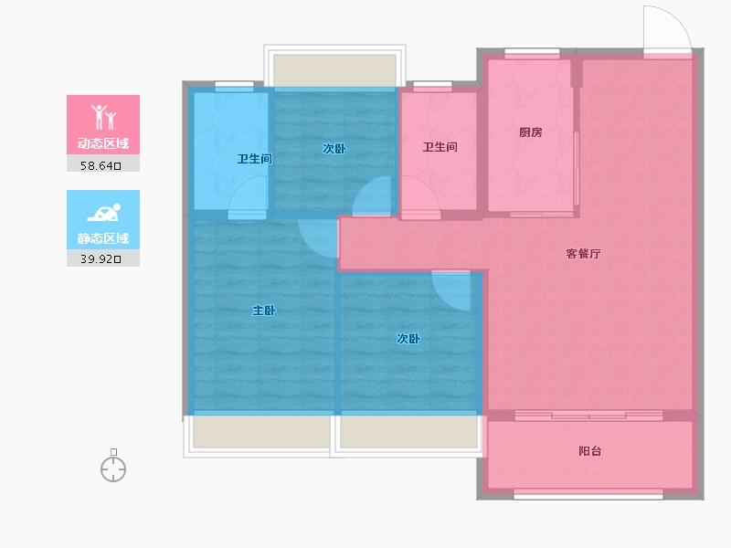 江苏省-苏州市-湖西璀璨-89.60-户型库-动静分区