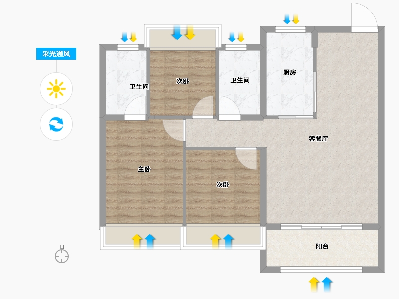 江苏省-苏州市-湖西璀璨-89.60-户型库-采光通风