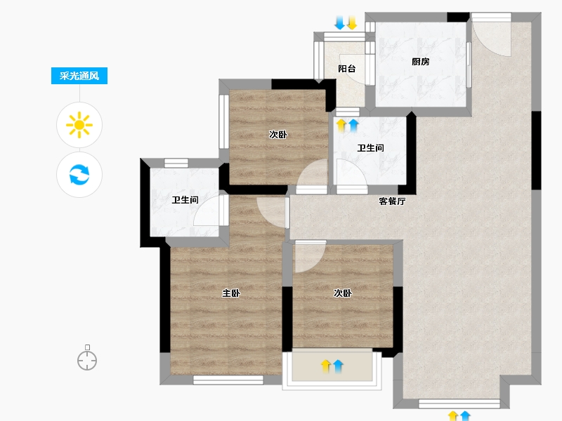 四川省-成都市-东原江山印月-67.34-户型库-采光通风