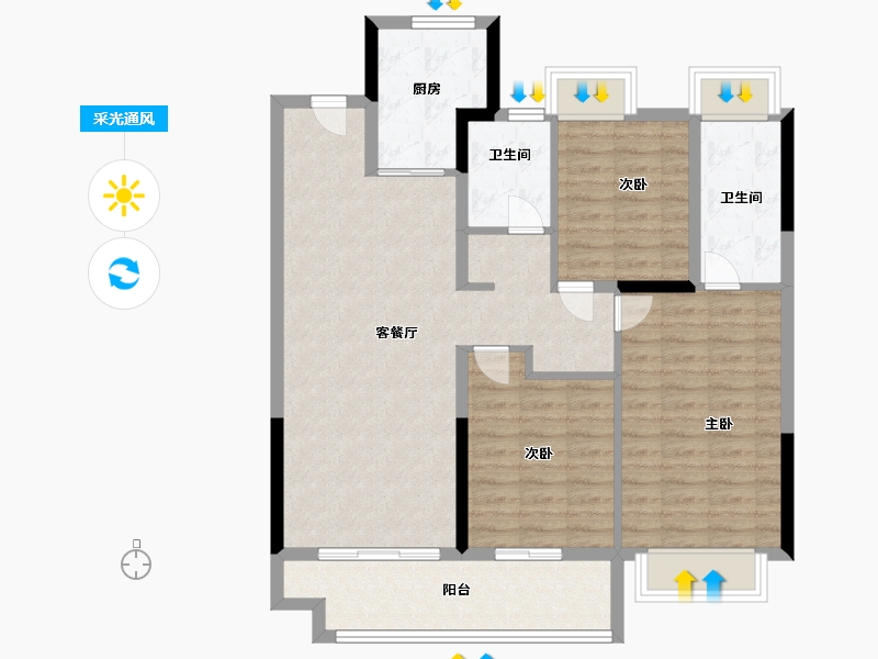 湖北省-武汉市-平安璟园-97.60-户型库-采光通风