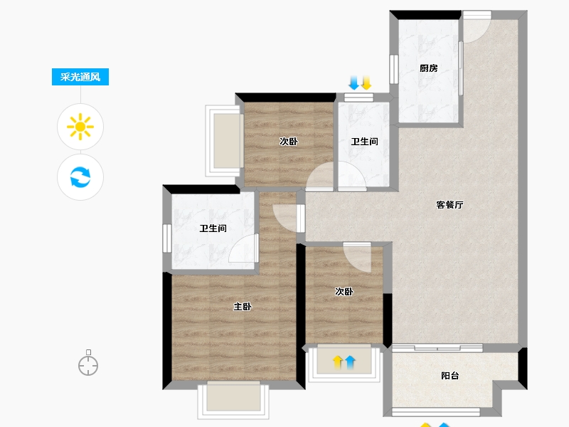 广东省-珠海市-粤海拾桂府-73.56-户型库-采光通风