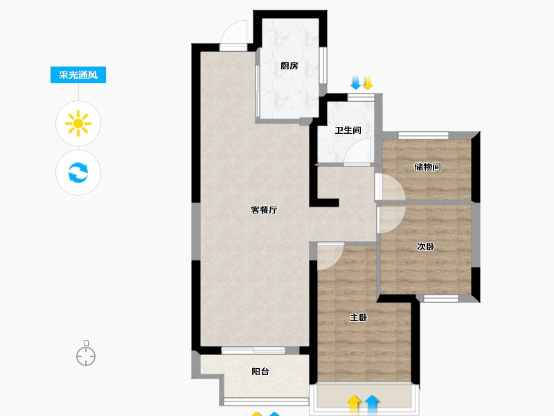 陕西省-咸阳市-秦都区-71.00-户型库-采光通风