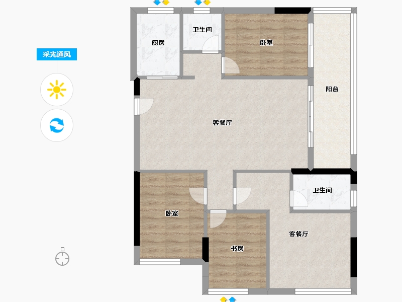 福建省-福州市-恒荣蓝泽悦滨江-90.40-户型库-采光通风