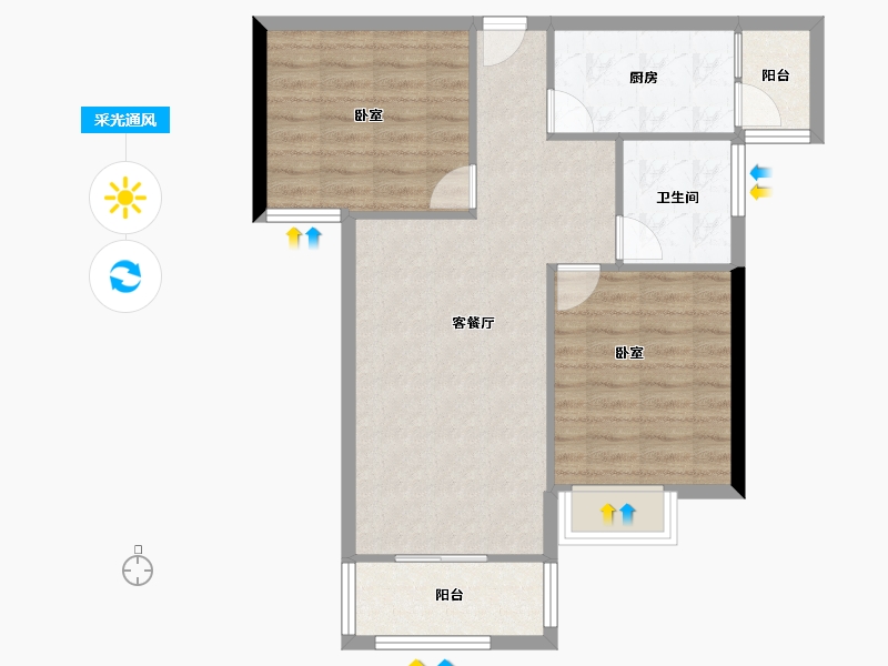 云南省-昆明市-中铁·时代央著-70.67-户型库-采光通风