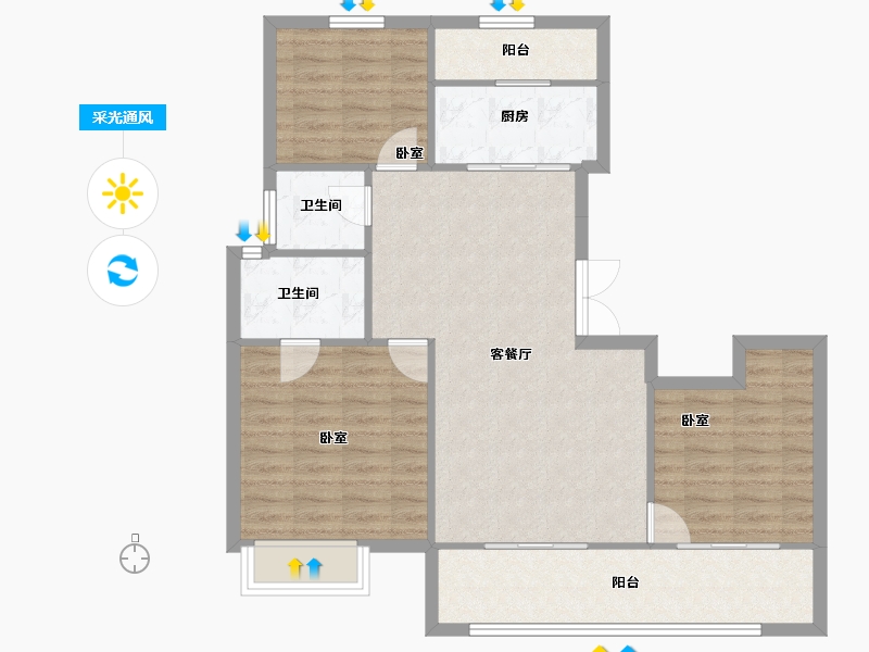 河南省-郑州市-保亿·豫景晨园-89.85-户型库-采光通风