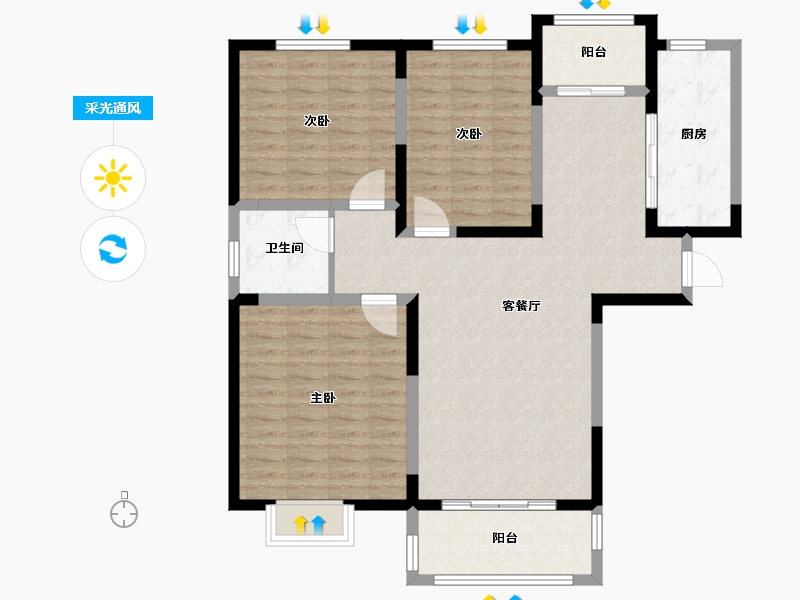 安徽省-合肥市-新海西苑-106.40-户型库-采光通风