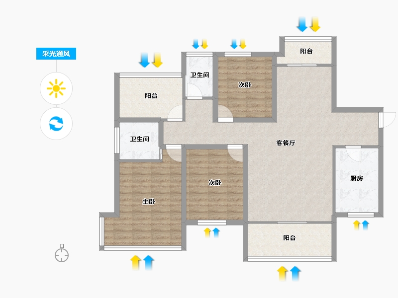 黑龙江省-鹤岗市-前海丹华-106.98-户型库-采光通风