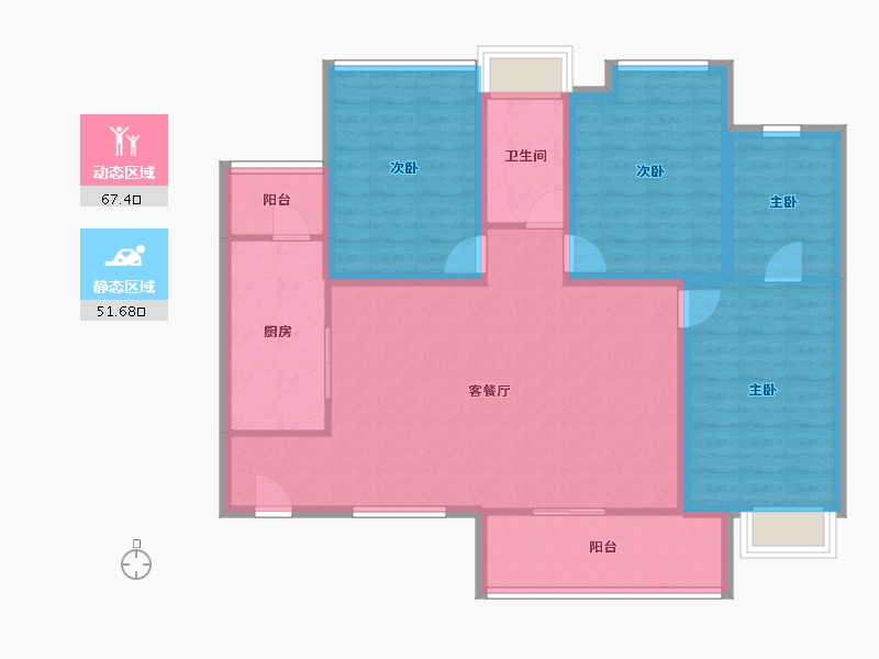 黑龙江省-鹤岗市-海湾小区-107.02-户型库-动静分区