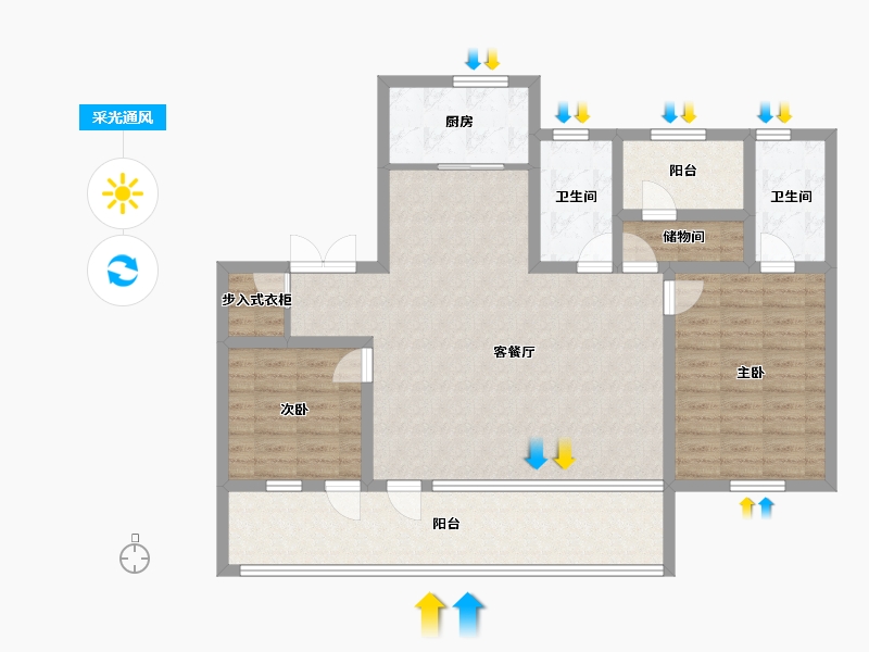 山东省-青岛市-唐岛湾·君汇-108.02-户型库-采光通风