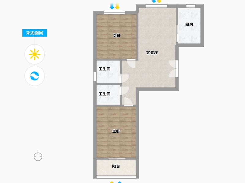 北京-北京市-东坝北西区-64.80-户型库-采光通风