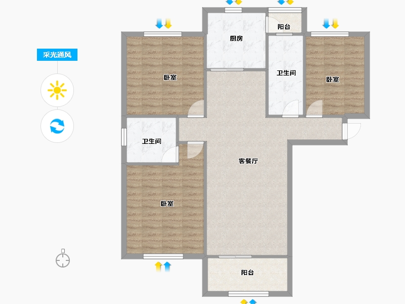 广东省-深圳市-深南花园-105.77-户型库-采光通风