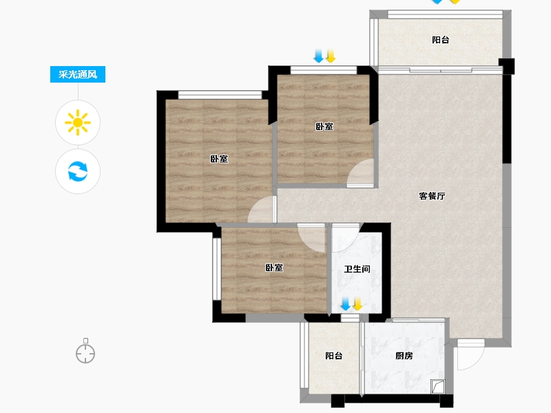 四川省-绵阳市-文泉锦樾-72.45-户型库-采光通风