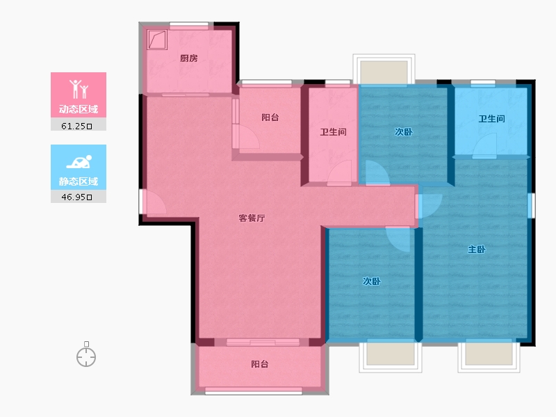 湖北省-襄阳市-东津世纪城14区崇文府-108.80-户型库-动静分区