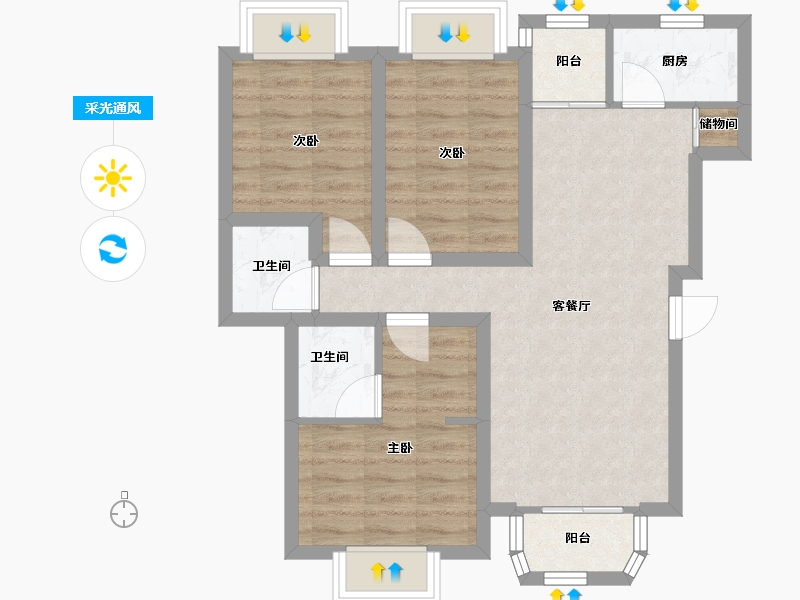 广东省-深圳市-深业泰然观澜玫瑰苑-66.94-户型库-采光通风