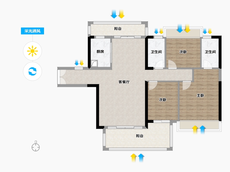 湖南省-邵阳市-华之家 凤凰台-110.06-户型库-采光通风