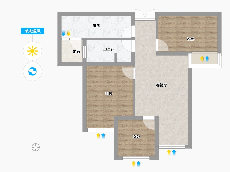 重庆-重庆市-东湖峯璟-62.88-户型库-采光通风