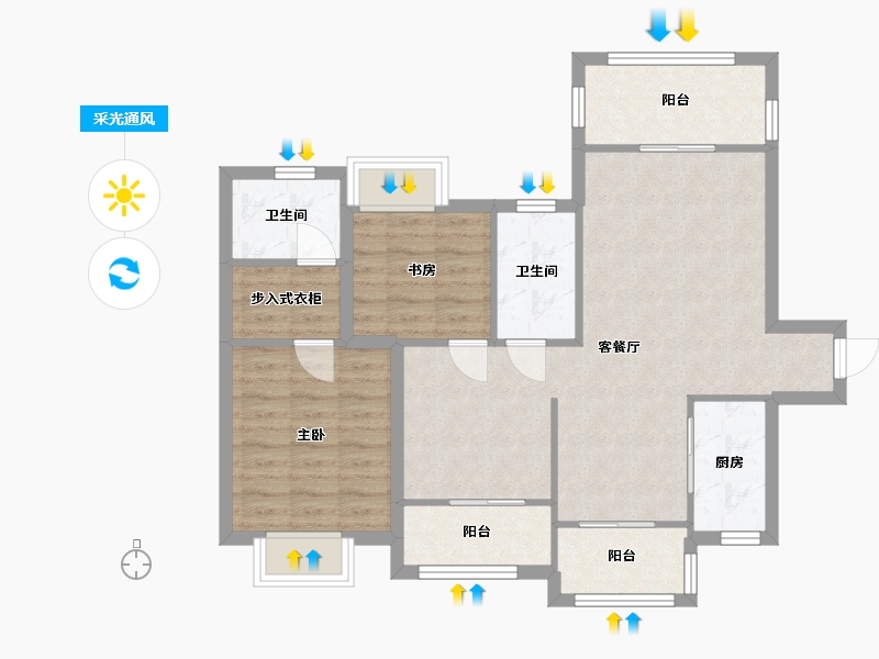 广东省-深圳市-深业泰然观澜玫瑰苑-81.44-户型库-采光通风