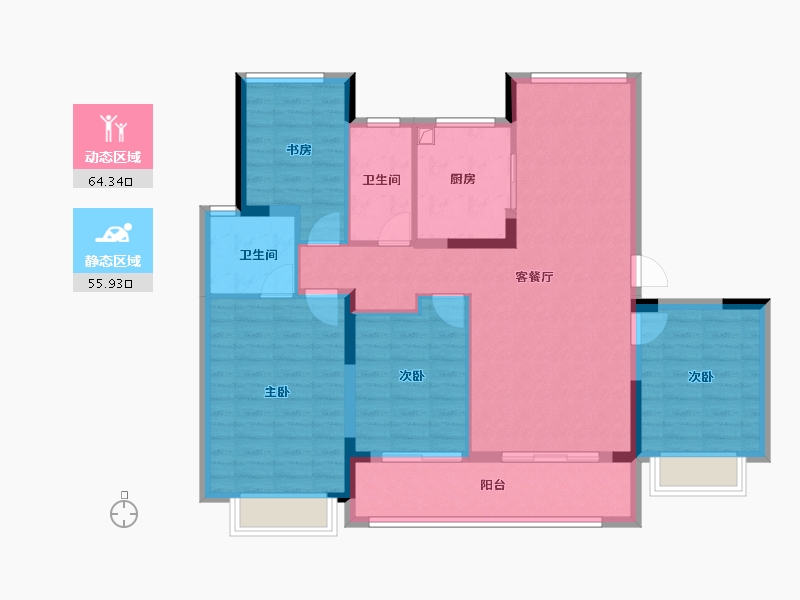 浙江省-杭州市-滨运锦上湾-108.41-户型库-动静分区