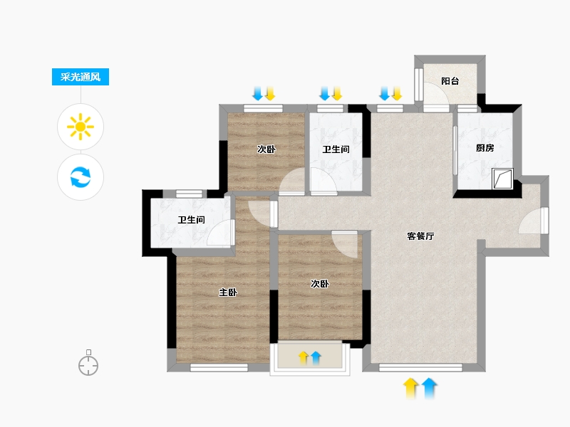 四川省-成都市-东原江山印月-67.81-户型库-采光通风