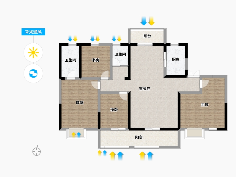 陕西省-宝鸡市-华厦中央印-131.86-户型库-采光通风