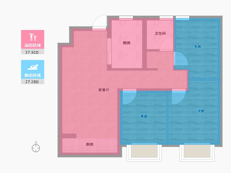 天津-天津市-蘭园-57.69-户型库-动静分区