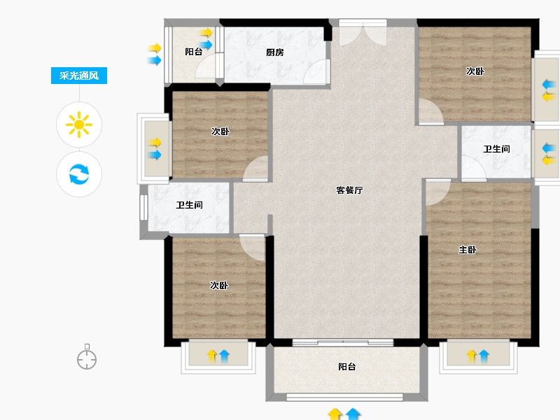 广东省-惠州市-鑫洲湖心岛1号-111.46-户型库-采光通风