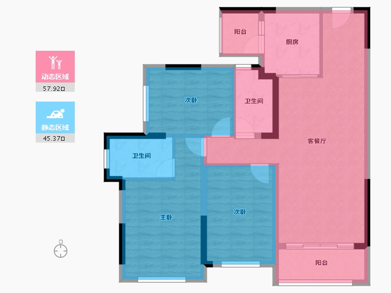 四川省-成都市-星河WORLD公园三号-92.63-户型库-动静分区