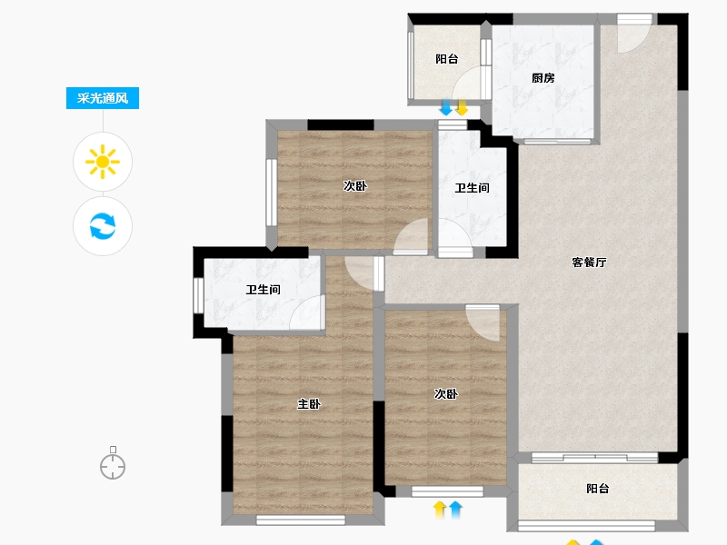 四川省-成都市-星河WORLD公园三号-92.63-户型库-采光通风