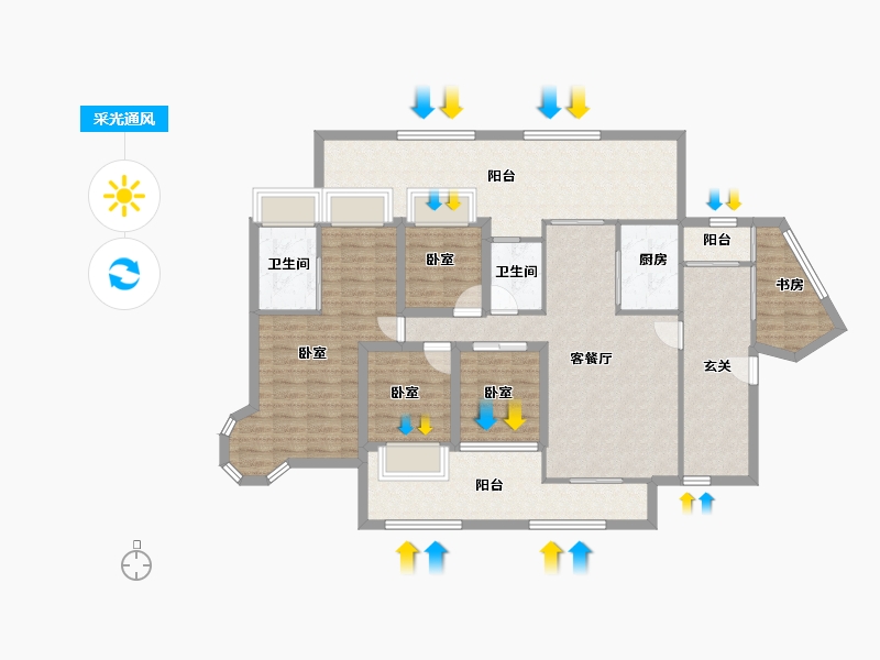 广东省-深圳市-鸿荣源禧园-128.64-户型库-采光通风