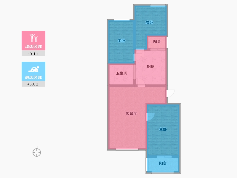 北京-北京市-龙腾苑-四区-94.74-户型库-动静分区