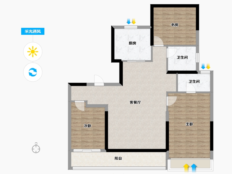 山东省-青岛市-灵山湾和玺-105.12-户型库-采光通风