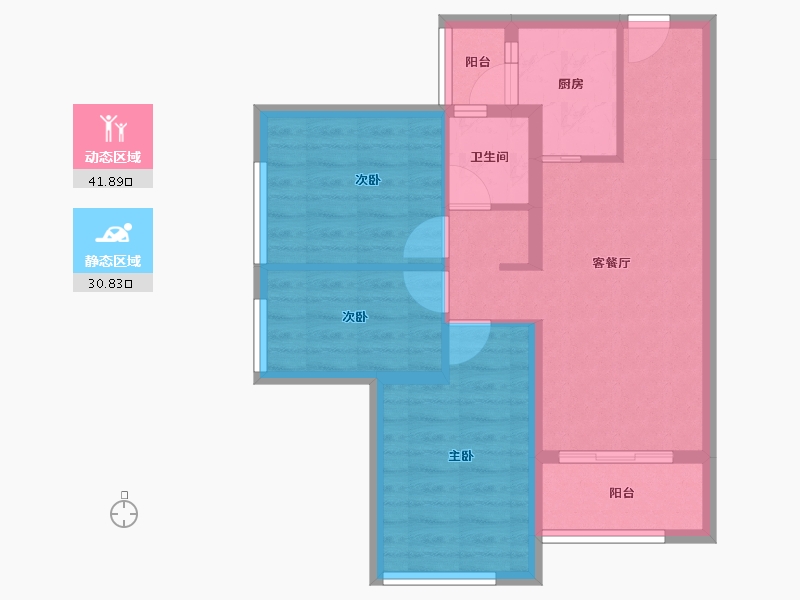 重庆-重庆市-融汇半岛克拉公馆-64.27-户型库-动静分区