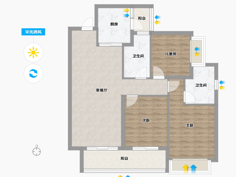 四川省-成都市-星河WORLD公园三号-88.04-户型库-采光通风