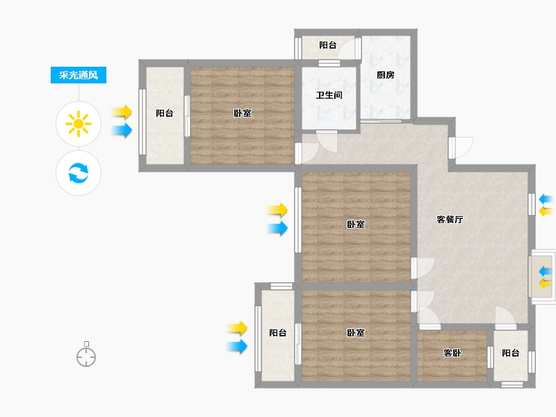 江苏省-无锡市-古运五爱苑-A区-104.00-户型库-采光通风