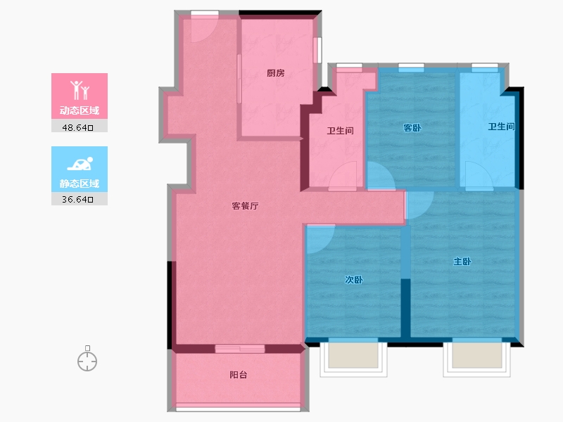 上海-上海市-中国铁建&万科朗拾花语-76.00-户型库-动静分区