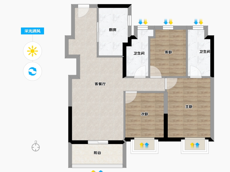 上海-上海市-中国铁建&万科朗拾花语-76.00-户型库-采光通风