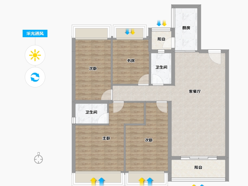 广东省-佛山市-广佛新世界花园洋房-105.22-户型库-采光通风