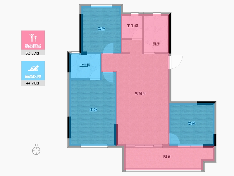 福建省-福州市-龙湖迪鑫紫宸府-88.58-户型库-动静分区